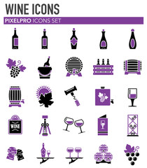Wine related icons set on white background for graphic and web design. Simple vector sign. Internet concept symbol for website button or mobile app.