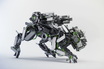 Steel robotic dog-like creature, 3d rendering