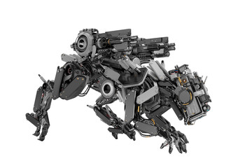 Steel robotic dog-like creature, 3d rendering