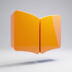 Volumetric glossy hot orange Opened Book icon isolated on white background.