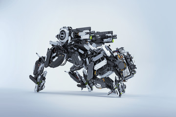 Steel robotic dog-like creature, 3d rendering