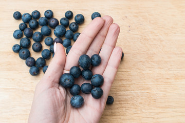 Handful of blueberries. Blueberries in the hand.