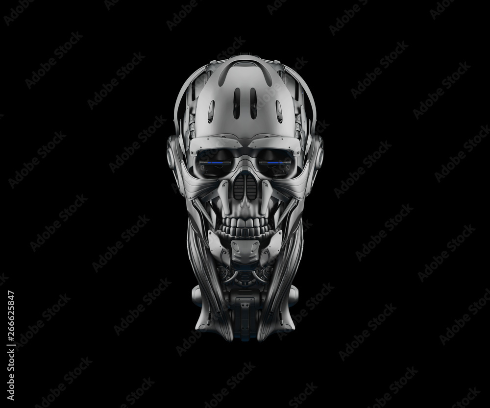 Poster cyber skull in front 3d rendering