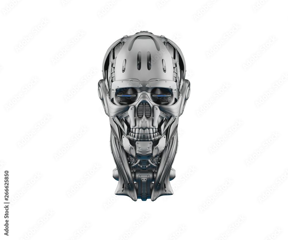 Poster cyber skull in front 3d rendering