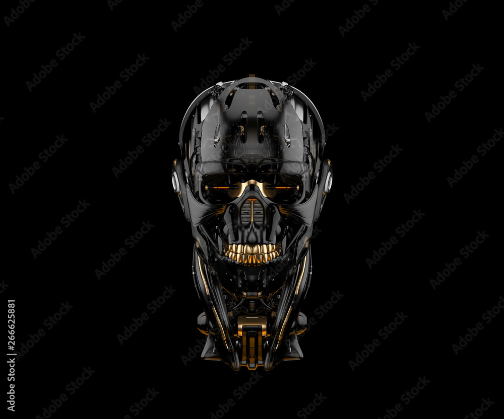 Poster cyber skull in front 3d rendering