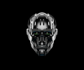 Cyber skull in front 3d rendering