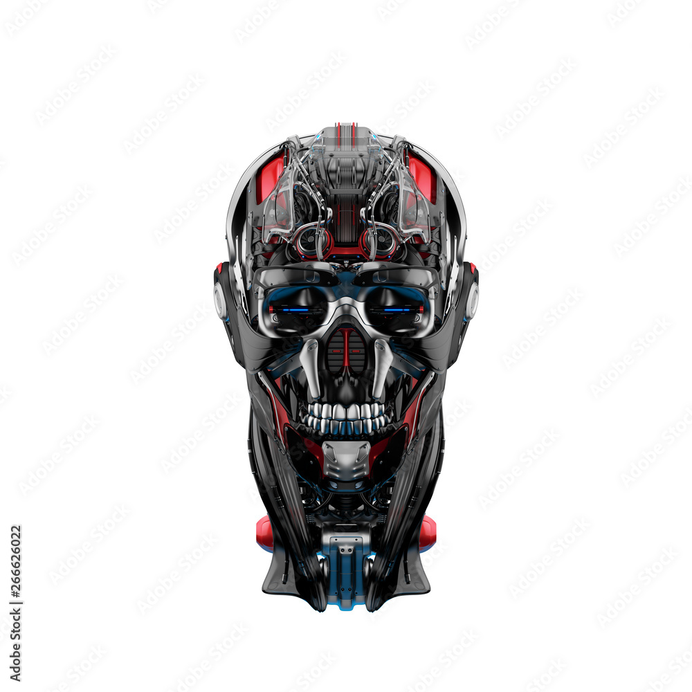 Poster cyber skull in front 3d rendering