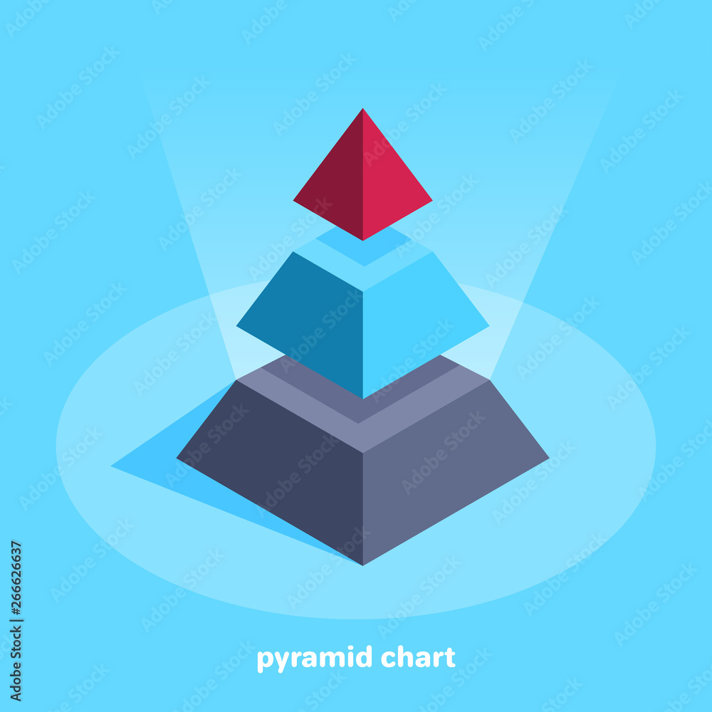 Poster isometric vector image on a bare background, business chart in the form of a pyramid divided into th