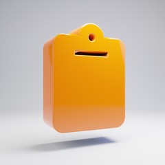 Volumetric glossy hot orange Clipboard icon isolated on white background.