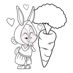 Cute easter bunny happy friends black and white