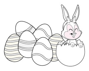 Cute easter bunny colorful eggs black and white