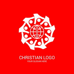 Church logo and biblical symbols. The unity of believers in Jesus Christ, the worship of God, participation in the evening of the Lord and the reading of the Holy Scriptures.