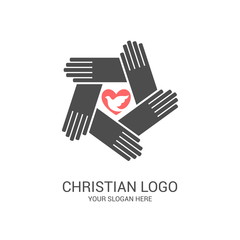 Church logo and biblical symbols. The unity of believers in Jesus Christ, the worship of God, participation in the evening of the Lord and the reading of the Holy Scriptures.