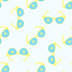 Summer seamless pattern. Sunglasses banner on the theme of vacation and travel. Suitable for printing, packaging and beach design, textiles and prints