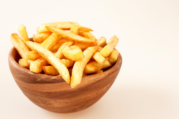 french fries in bowl isolated on white