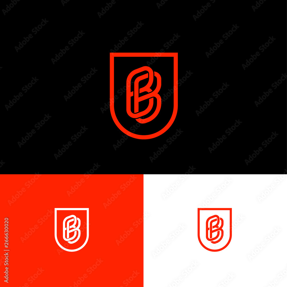 Poster b and b orange letters. double b monogram consist of thin lines in a shield. web, ui icon. identity.