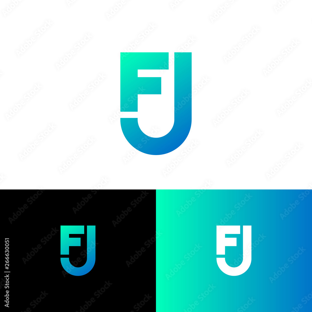 Poster The letters F and J as a shield. F, J monogram of thick lines. Web, user interface icon. Identity. Monochrome option.