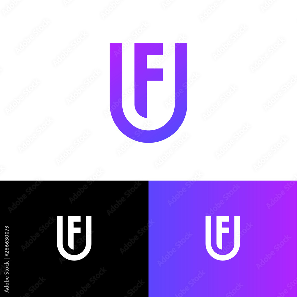 Poster the letters u and f as a shield. u, f monogram of thick lines. web, user interface icon. identity. m