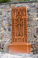 Carved in the 16th century the khachkar from Jugha  and its a copy installed along the side of the road leading to the fortress of Khor Virap