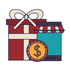 online shopping concept cartoon