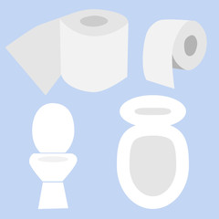 Toilet bowl with toilet paper roll. Simple flat cartoon