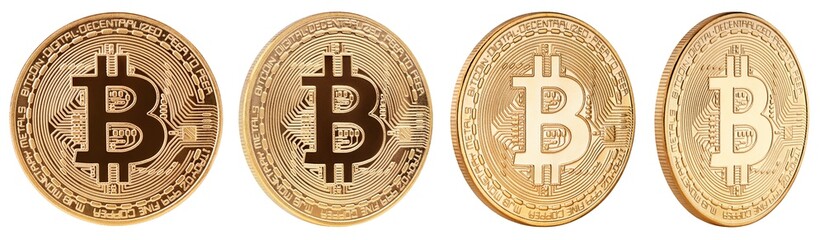 Golden bitcoin cryptocurrency coin isolated on white background