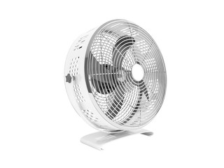 Metal white large fan for cooling rooms 3d render on white background no shadow