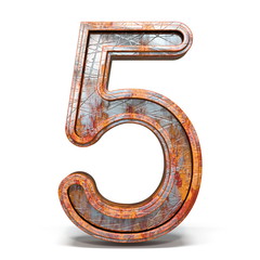 Rusty metal font Number 5 FIVE 3D