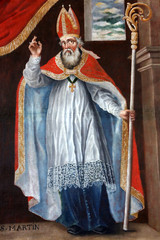 Obraz premium Peinture reprŽsentant Saint-Martin, Žvque de Tours. Eglise Saint-Nicolas de VŽroce...