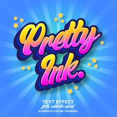 Pretty ink sticker font effect, colorful and modern lettering design