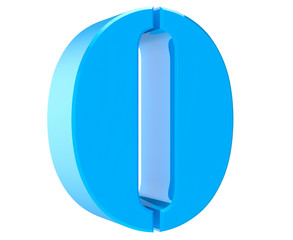 3d blue number 0 on white background 3d rendering