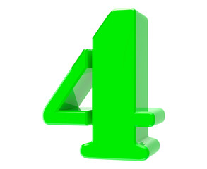 3d green number 4 on white background 3d rendering