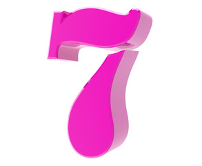 3d pink number 7 on white background 3d rendering