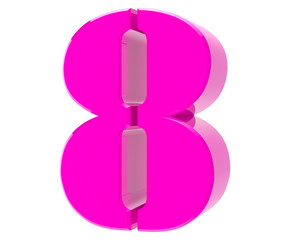 3d pink number 8 on white background 3d rendering