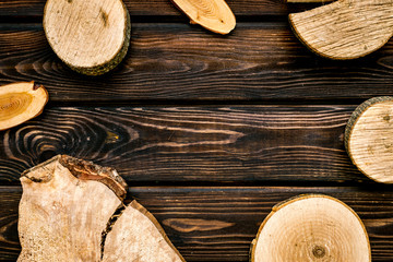 Tree stumps frame for computer desktop background top view copy space