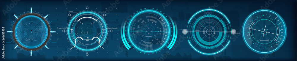 Aufkleber fui hud aim of sniper weapon or futuristic game target. game, future control center display. camera 