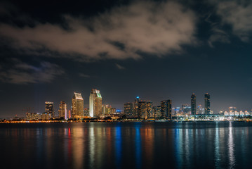 Fototapeta na wymiar The downtown San Diego skyline at night from Coronado, California