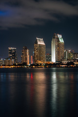 Fototapeta na wymiar The downtown San Diego skyline at night from Coronado, California