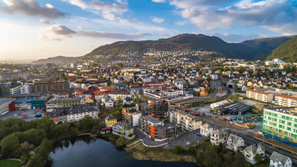 Bergen old town aerial view. Bergen, Norway.