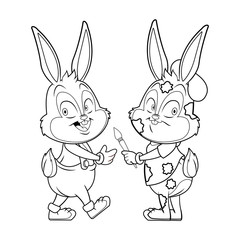 Cute easter bunny happy friends artist black and white