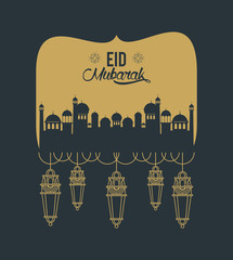 eid mubarak design with mosque silhouette