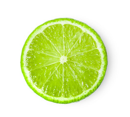 Juicy slice of lime isolated on white background. top view