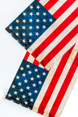 Obraz premium Memoral day of United States of America with flag on white background top view