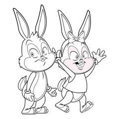 Cute easter bunny happy friends black and white