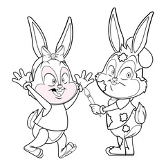 Cute easter bunny happy friends black and white
