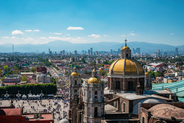 Mexico City, Mexico, View of Basilica of Our Lady of Guadalupe and Mexico City Skyline 