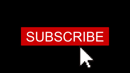 Red subscribe button graphic with arrow pointer clicking