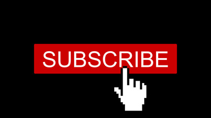Red subscribe button graphic with arrow pointer clicking