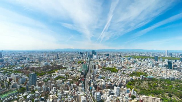 春の東京風景　タイムラプス　富士山と新緑