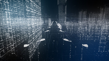 Digital cityscape architecture for networking information technology IOT - 3D graphic illustration rendering